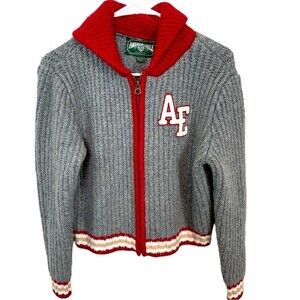 🥑5/$25 American Eagle Vintage look Letterman Cardigan Sweater Red/Gray Size XS